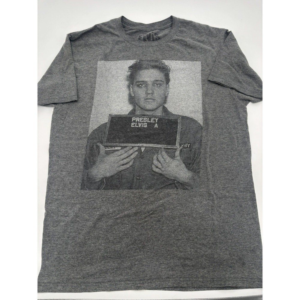 Elvis Presley Jail Mug Shot Med Dark Gray T Shirt Rock n Roll